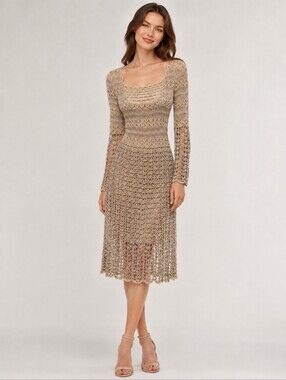 EUC Leifnotes women's tan gold Crochet dress S
